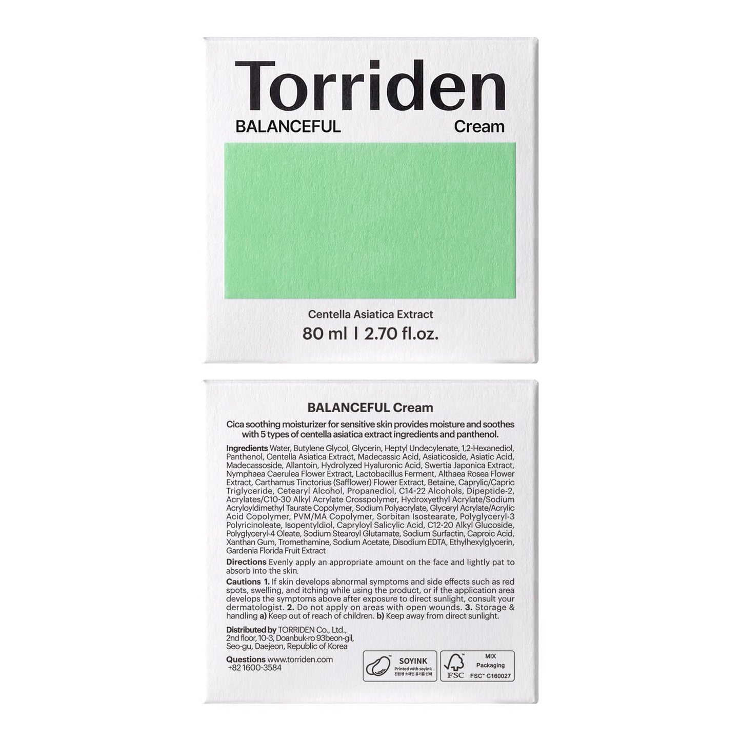 Torriden BALANCEFUL Cream 80ml (2.70 fl.oz.) | Soothing and Nourishing Moisturizer for Oily and Sensitive SKin | 5D CICA, Hydrolyzed Hyaluronic Acid, Panthenol