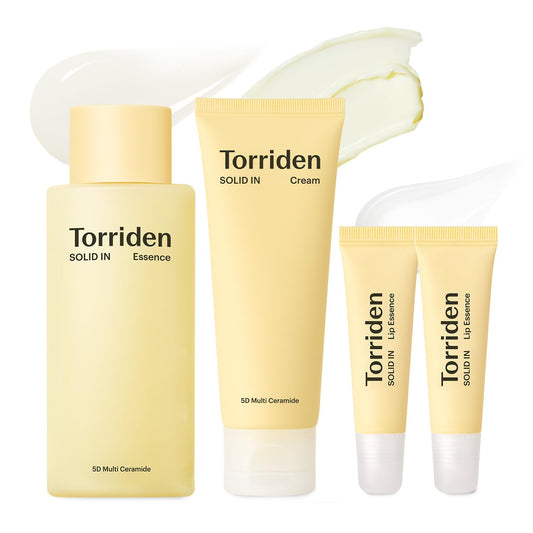 Torriden SOLID-IN Ceramide Skincare Set: Essence, Cream & Lip Essence - Hydrates, Soothes & Nourishes, Vegan, Cruelty-Free