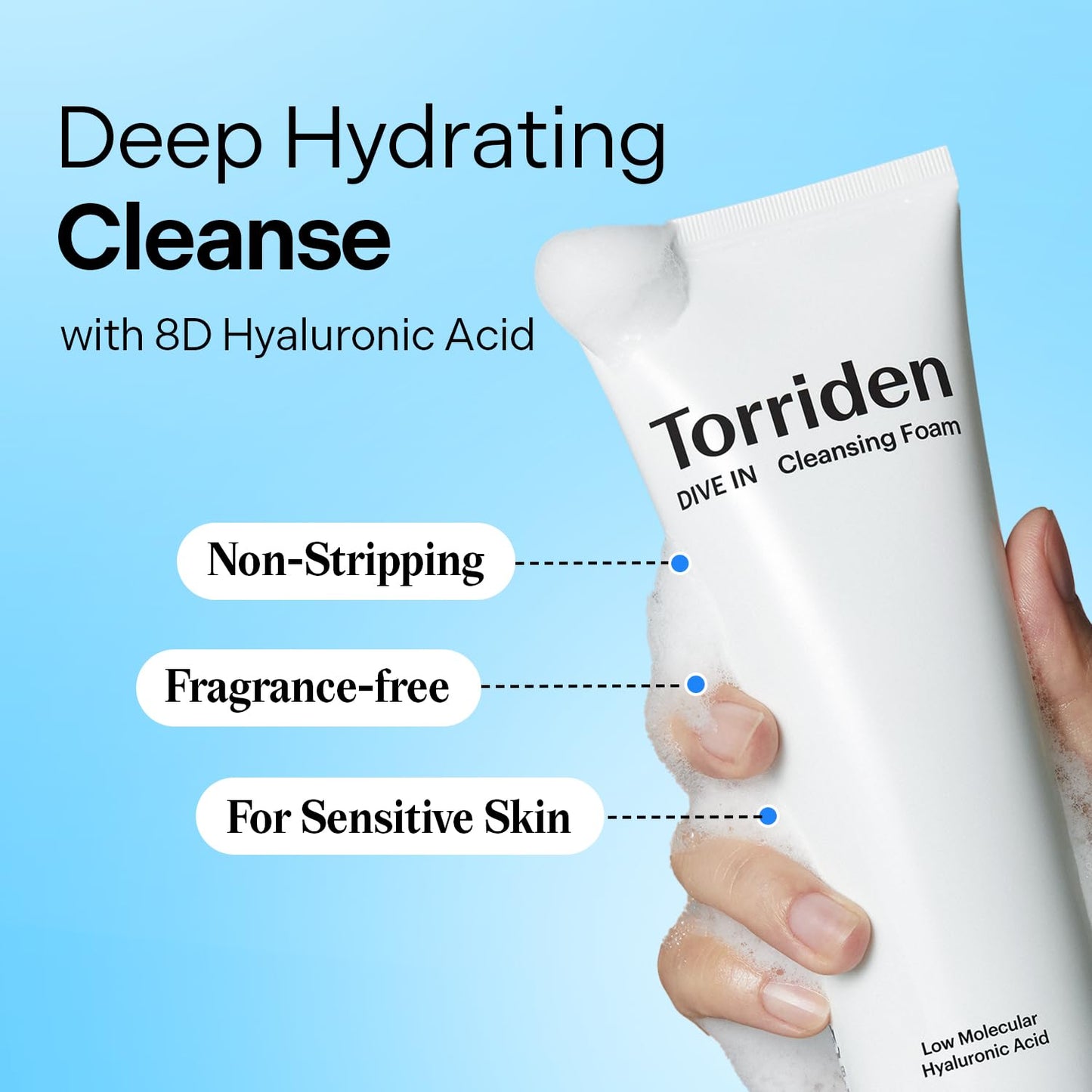 Torriden DIVE IN Cleansing Foam Face Wash 150ml (5.07 fl.oz.) | Hydrating Daily Facial Cleanser for All and Sensitive Skin | Hyaluronic Acid, Panthenol, Allantoin