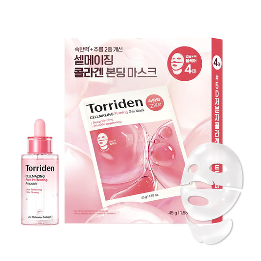 Torriden CELLMAZING Pore Perfecting Ampoule 1.01 fl.oz. + CELLMAZING Collagen Firming Gel Facial & Neck Sheet Mask (pack of 4)