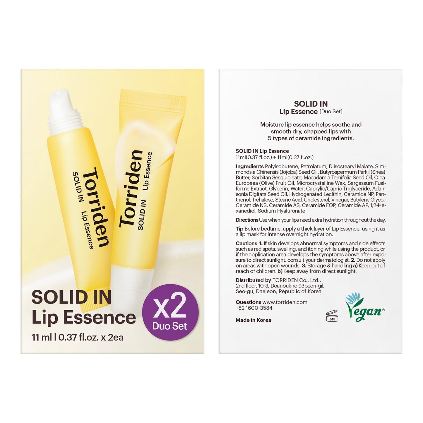 Torriden SOLID In Ceramide Lip Essence 0.37 fl.oz * 2 (Pack of 2) | Moisturizing Lip Essence for Glowy, Plumped, and Radiant Lip | Korean Lip Balm