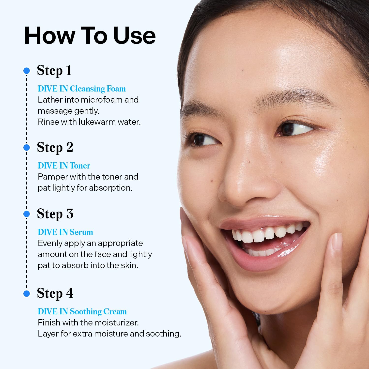 Torriden DIVE IN Trial Kit | Hyaluronic Acid Infused Daily Skincare Kit - 4 Step Regimen with Foam Cleanser, Facial Toner, Serum, and Cream | Korean Skin Care Travel Kit, Travel Essential