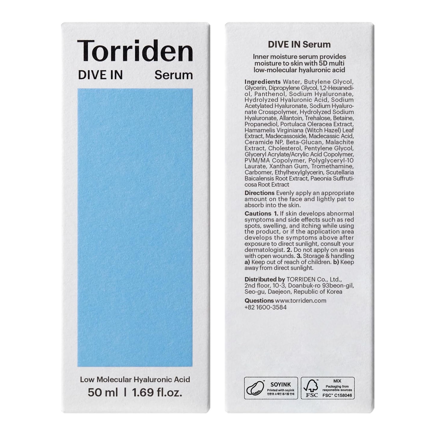 Torriden DIVE IN Hyaluronic Acid Serum 50ml (1.69 fl.oz.) | Deep Hydration to Get Glow Skin | Hyaluronic Acid, Panthenol, Allantoin | Korean Facial Serum