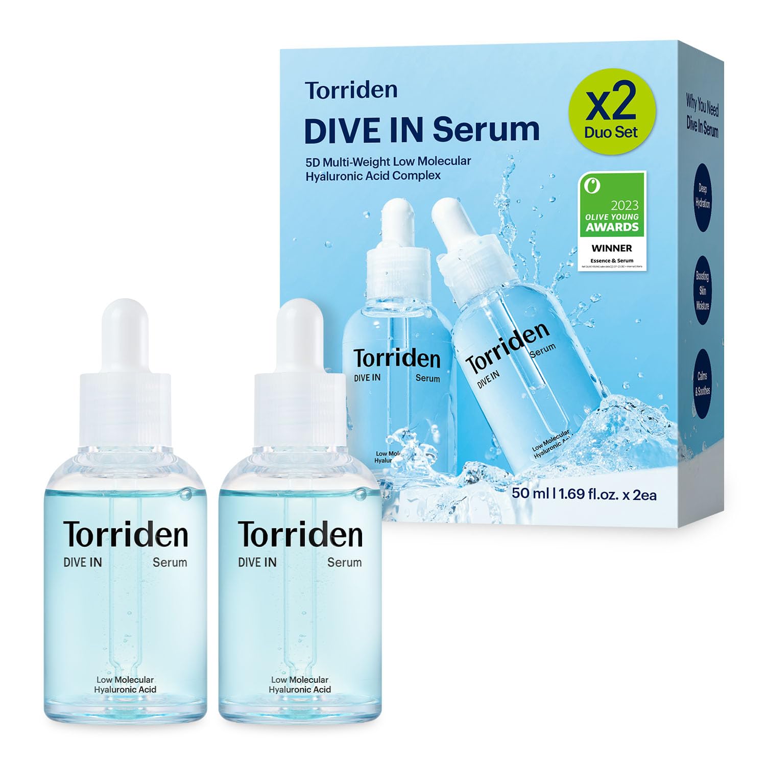 Torriden DIVE IN Hyaluronic Acid Serum 50ml (1.69 fl.oz.) | Deep Hydration to Get Glow Skin | Hyaluronic Acid, Panthenol, Allantoin | Korean Facial Serum
