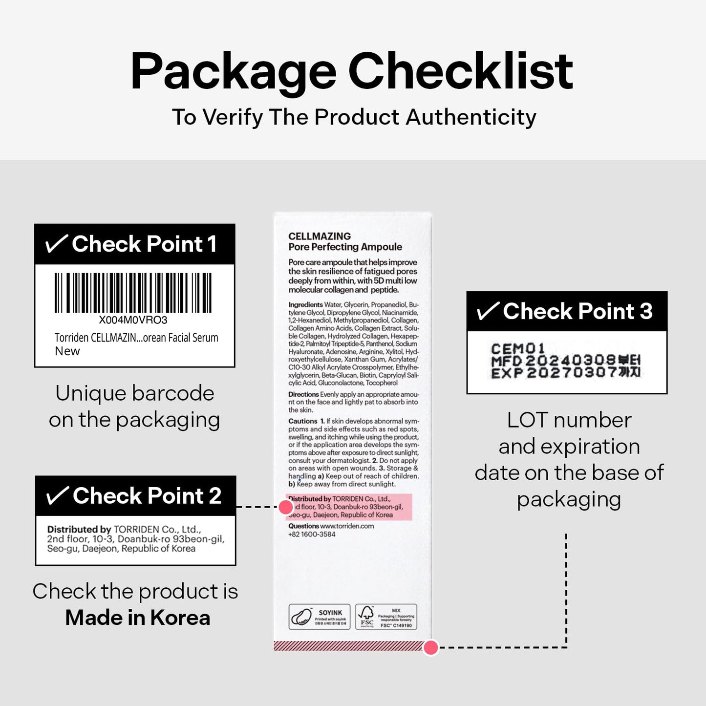 Torriden CELLMAZING Pore Perfecting Ampoule 30ml (1.01 fl.oz.) | Improving Skin Elasticity | 5D Collagen, Peptide Complex, PHA, LHA | Korean Facial Serum, Korean Skin Care