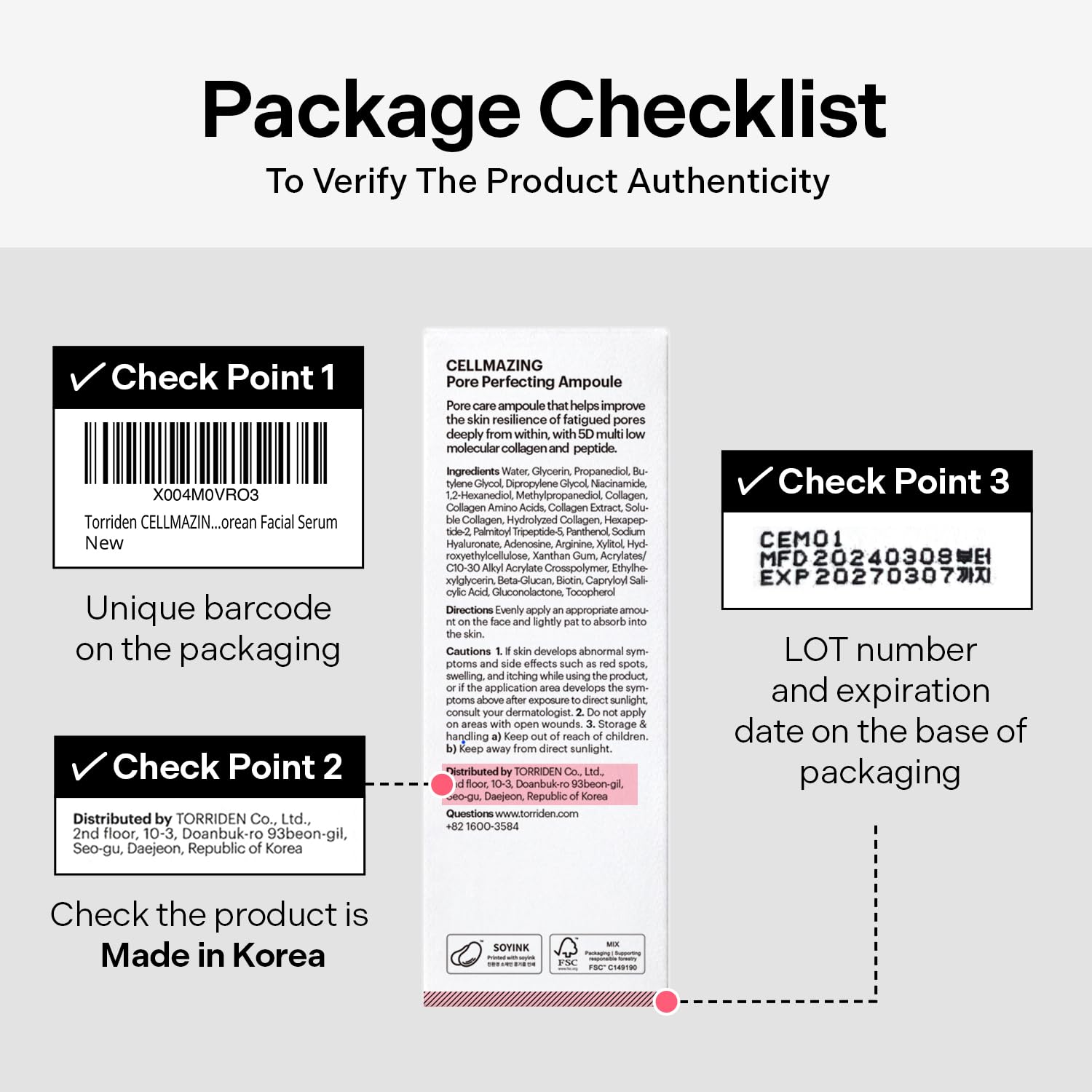 Torriden CELLMAZING Pore Perfecting Ampoule 30ml (1.01 fl.oz.) | Improving Skin Elasticity | 5D Collagen, Peptide Complex, PHA, LHA | Korean Facial Serum, Korean Skin Care