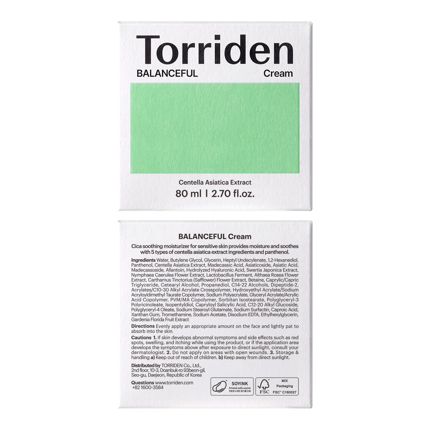 Torriden BALANCEFUL Cream 80ml (2.70 fl.oz.) | Soothing and Nourishing Moisturizer for Oily and Sensitive SKin | 5D CICA, Hydrolyzed Hyaluronic Acid, Panthenol